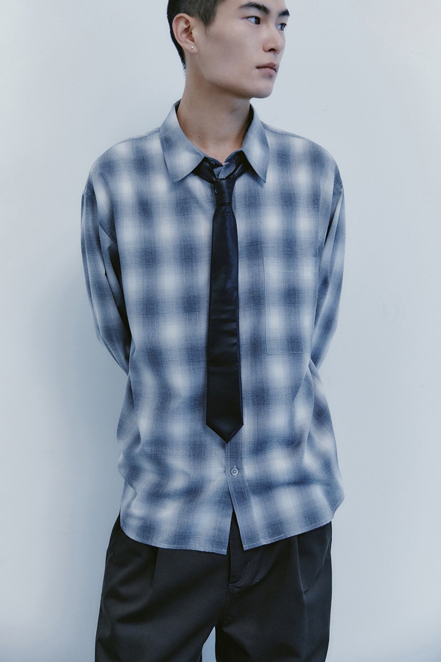 MUSINSA | INSILENCE Overfit Check Shirt GREY